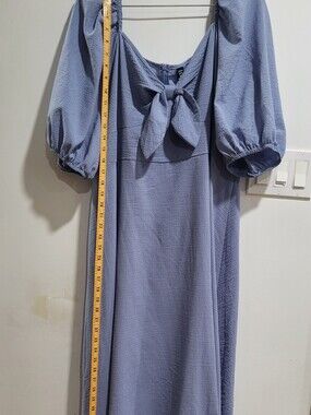 SHEIN Curve Periwinkle Bow Front Puff Sleeve Midi Dress 3XL